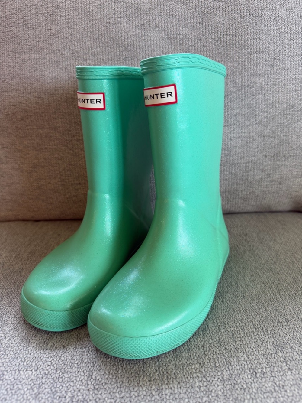 Hunter Sparkle Teal Green Slip On Rain Boots Waterproof Kids UK 11 / US 12/13 - Picture 4 of 9
